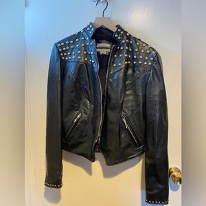 Chrome silver studded black leather jacket